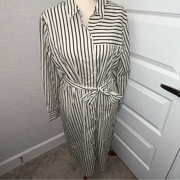 New, Chico’s Stripe Print Button Down Long Sleeve Midi Shirt Dress Chicos - Picture 1 of 11